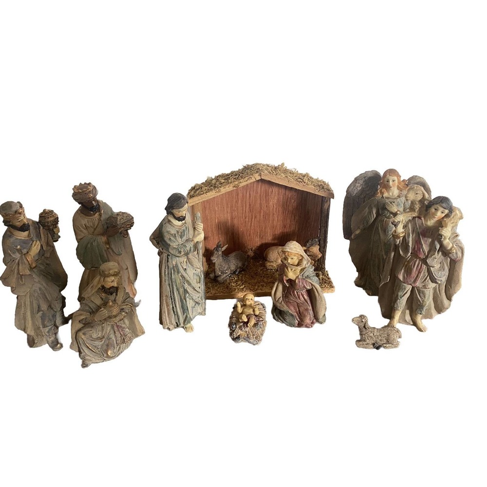 New‎ Dicksons CHNAT-626 12-pc nativity Set with Wooden Stable Christmas Holidays